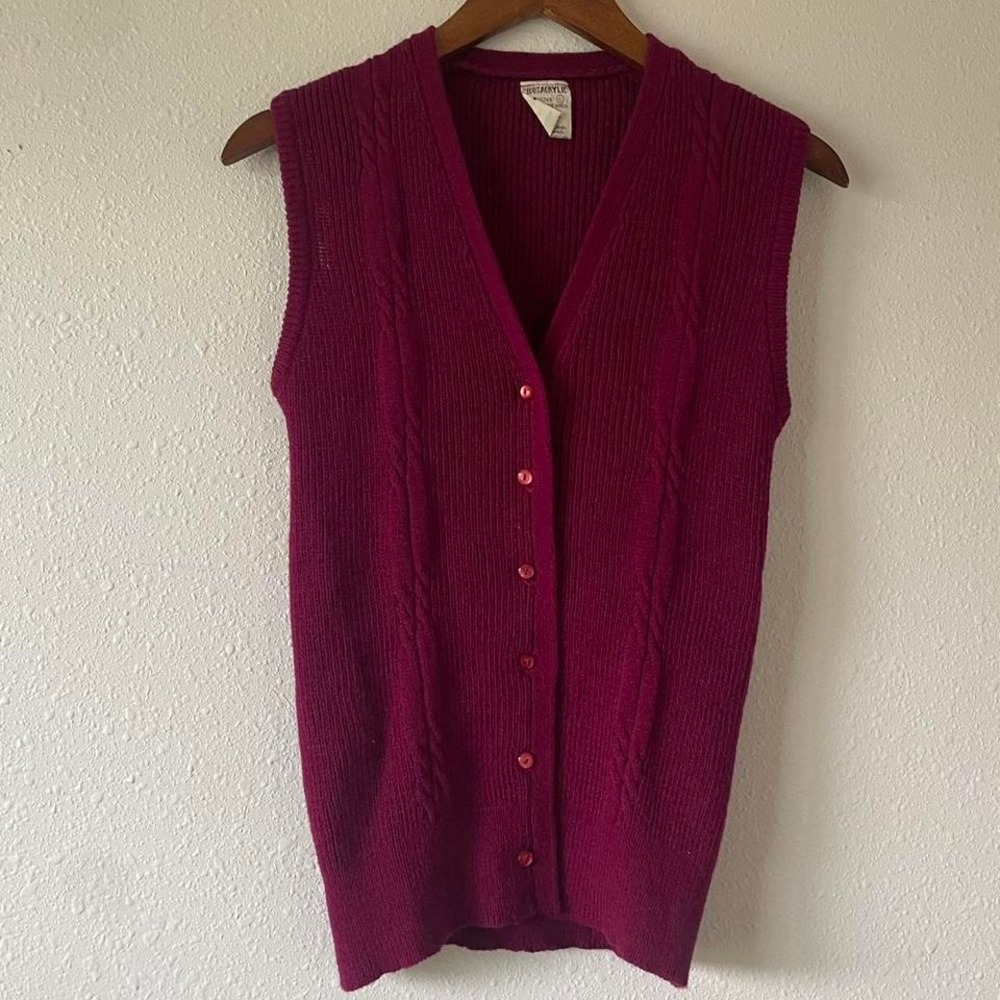 Vintage 1970s /‎ 1980s Academia Raspberry Sweater Vest